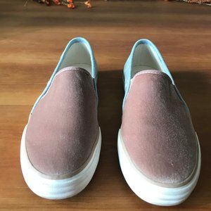 Keds -Rose colored velvet and denim slip ons